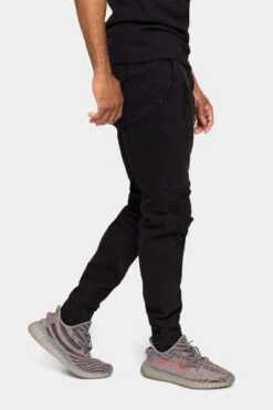 Distressed Ribbed Cuff Jeans -Victorious JG3032 BLK 4