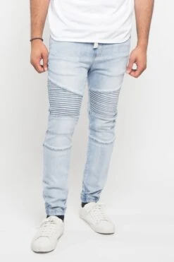 Acid Wash Biker Denim Jogger Pants -Victorious JG873 LTI 1