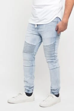 Acid Wash Biker Denim Jogger Pants -Victorious JG873 LTI 2