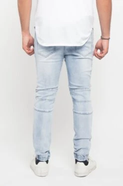 Acid Wash Biker Denim Jogger Pants -Victorious JG873 LTI 3
