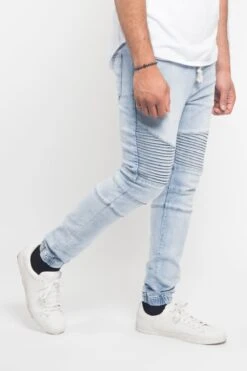 Acid Wash Biker Denim Jogger Pants -Victorious JG873 LTI 4