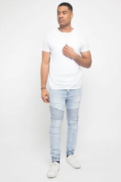 Acid Wash Biker Denim Jogger Pants -Victorious JG873 LTI 5