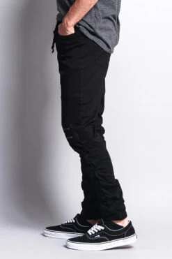 Scrunch Stacked Biker Twill Jogger Pants -Victorious JG882 BLK 2