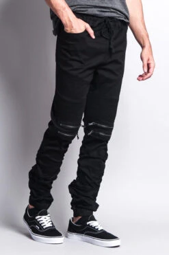 Scrunch Stacked Biker Twill Jogger Pants -Victorious JG882 BLK 4