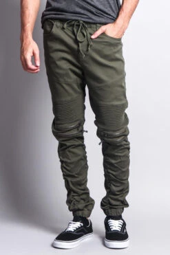 Scrunch Stacked Biker Twill Jogger Pants -Victorious JG882 OLV 1