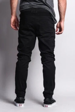 Zipper Knee Biker Twill Jogger Pants -Victorious JG883 BLK 3