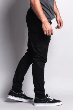 Zipper Knee Biker Twill Jogger Pants -Victorious JG883 BLK 4