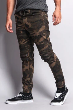 Zipper Knee Biker Twill Jogger Pants -Victorious JG883 OCM 2