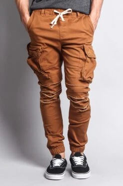 Big Cargo Jogger Pants With Distressed Knee