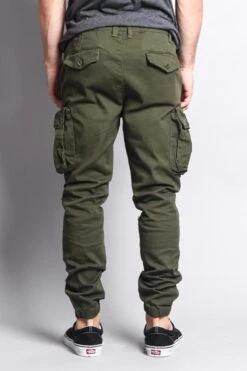 Big Cargo Jogger Pants With Distressed Knee -Victorious JG896 OLV 3