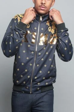 Jeweled Tiger King Zip Up Track Jacket -Victorious JK5000 BLK 1