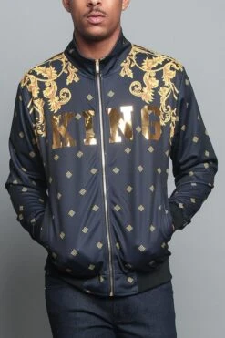 Jeweled Tiger King Zip Up Track Jacket -Victorious JK5000 BLK 5