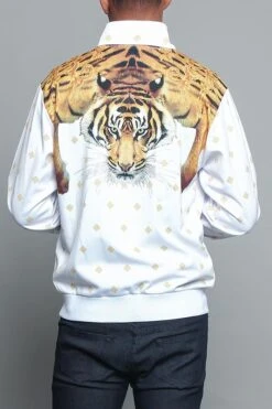 Jeweled Tiger King Zip Up Track Jacket -Victorious JK5000 WHT 3