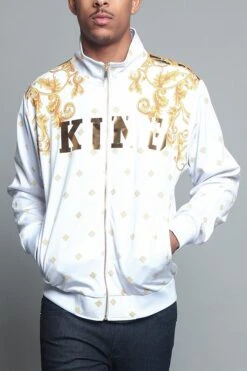 Jeweled Tiger King Zip Up Track Jacket -Victorious JK5000 WHT 5