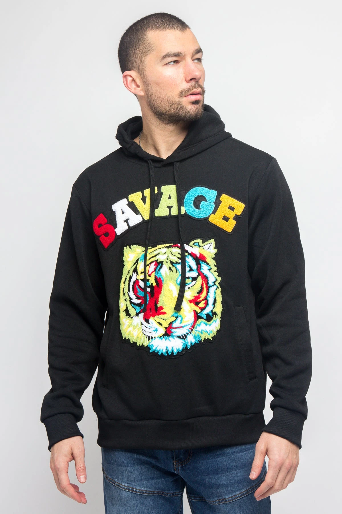 Colorful Chenille Patched Savage Tiger Hoodie 3 Colorful Chenille Patched Savage Tiger Hoodie