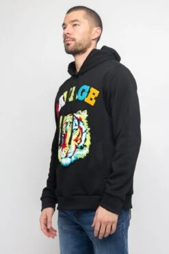 Colorful Chenille Patched Savage Tiger Hoodie 16 Colorful Chenille Patched Savage Tiger Hoodie -Victorious JK5025 BLK 2