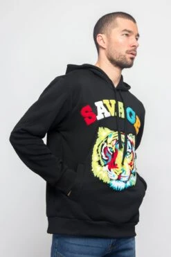 Colorful Chenille Patched Savage Tiger Hoodie 18 Colorful Chenille Patched Savage Tiger Hoodie -Victorious JK5025 BLK 4