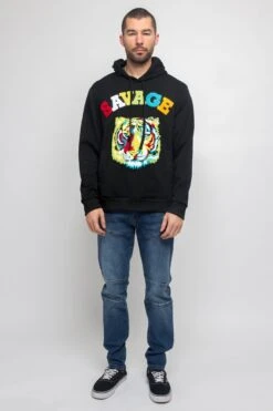 Colorful Chenille Patched Savage Tiger Hoodie 19 Colorful Chenille Patched Savage Tiger Hoodie -Victorious JK5025 BLK 5