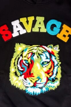 Colorful Chenille Patched Savage Tiger Hoodie 20 Colorful Chenille Patched Savage Tiger Hoodie -Victorious JK5025 BLK 6