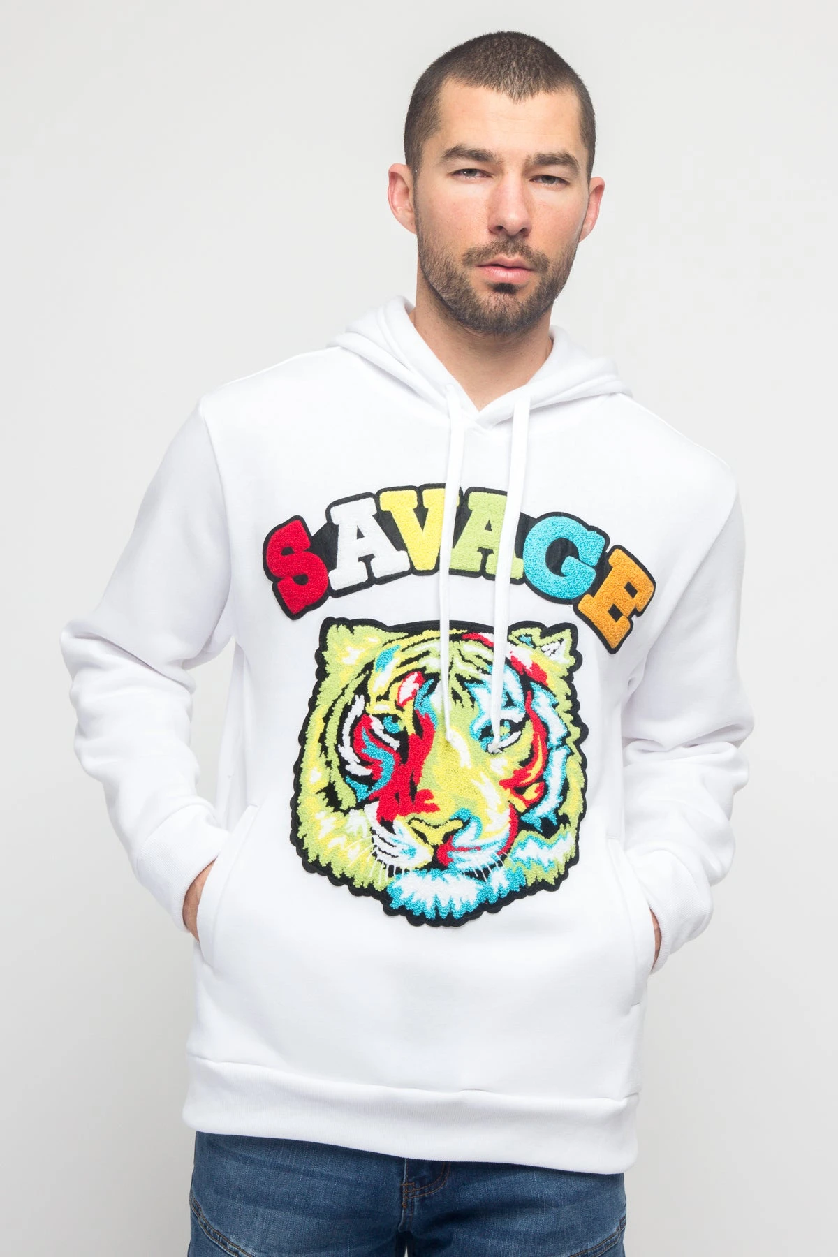 Colorful Chenille Patched Savage Tiger Hoodie 4 Colorful Chenille Patched Savage Tiger Hoodie - Image 2