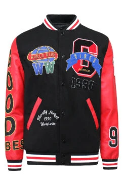 Patched Good Vibes Varsity Jacket -Victorious JK5071 BLK 1