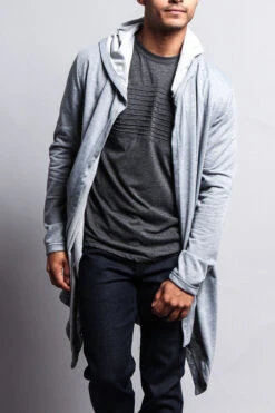 Long Length Drape Cape Cardigan Hoodie -Victorious JK701 GRY 1