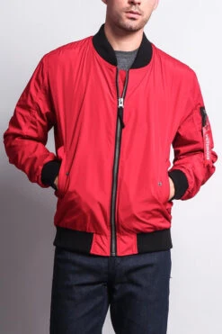 Contrast Lightweight Bomber Flight Jacket -Victorious JK752 RED 1