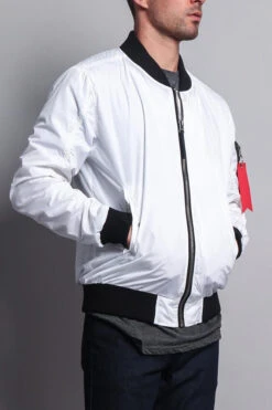 Contrast Lightweight Bomber Flight Jacket -Victorious JK752 WHT 4