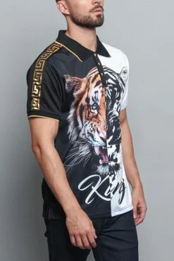 King Contrast Tiger Polo -Victorious PQ7305 BLK 4
