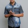 Distressed Denim Button Up Shirt