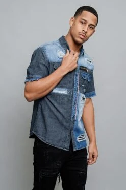 Distressed Denim Button Up Shirt -Victorious SS100 IND 4