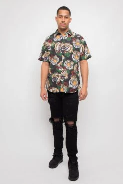Floral Tiger Button Up 19 Floral Tiger Button Up -Victorious SS107 BLK 5