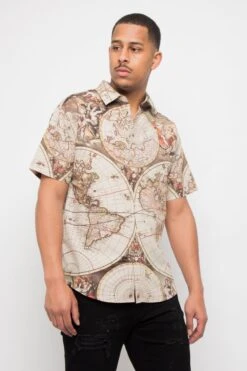 Global Map Button Up -Victorious SS109 TAN 4