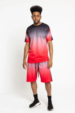 Gradient Ombre T-Shirt And Shorts Set 19 Gradient Ombre T-Shirt And Shorts Set -Victorious ST402 RED 1