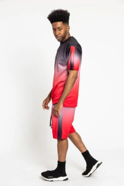 Gradient Ombre T-Shirt And Shorts Set 28 Gradient Ombre T-Shirt And Shorts Set -Victorious ST402 RED 2