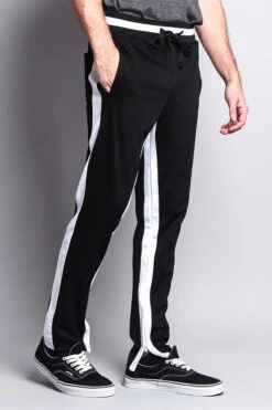 Men's Slim Fit Dual Stripe Track Pants -Victorious TR513 BLK 4
