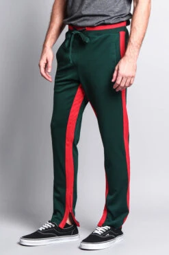 Men's Slim Fit Dual Stripe Track Pants -Victorious TR513 GRN 2