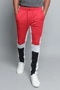 Tri Colored Color Blocked Track Pants -Victorious TR540 RED 1