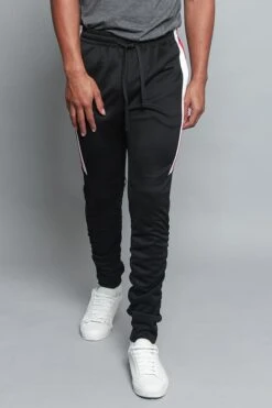 Scrunched Bungee Double Striped Track Pants -Victorious TR546 BLK 1