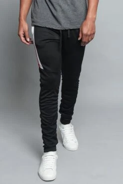 Scrunched Bungee Double Striped Track Pants -Victorious TR546 BLK 5