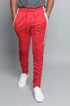 Scrunched Bungee Double Striped Track Pants -Victorious TR546 RED 1