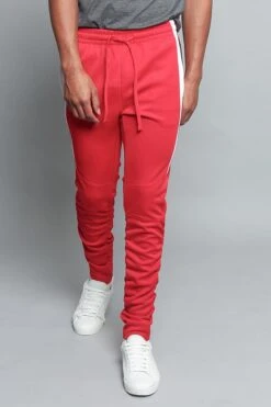 Scrunched Bungee Double Striped Track Pants -Victorious TR546 RED 5