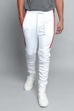 Scrunched Bungee Double Striped Track Pants -Victorious TR546 WHT 1