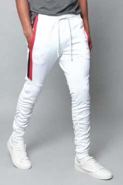 Scrunched Bungee Double Striped Track Pants -Victorious TR546 WHT 4