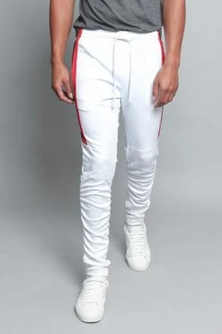Scrunched Bungee Double Striped Track Pants -Victorious TR546 WHT 5
