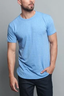 Solid Color Long Length Curved Hem T-Shirt -Victorious TS270 CBL 5