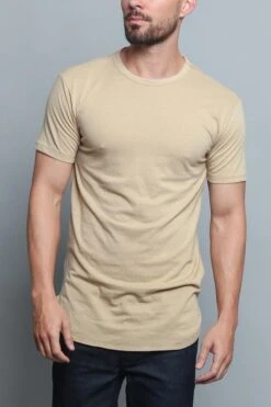 Solid Color Long Length Curved Hem T-Shirt