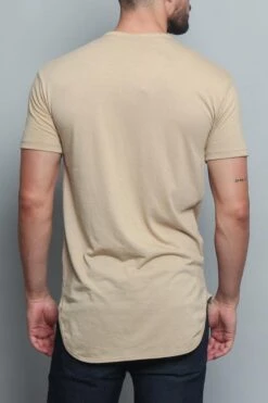 Solid Color Long Length Curved Hem T-Shirt -Victorious TS270 KHK 3