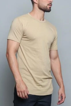 Solid Color Long Length Curved Hem T-Shirt -Victorious TS270 KHK 4