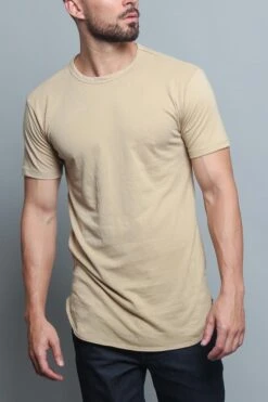 Solid Color Long Length Curved Hem T-Shirt -Victorious TS270 KHK 5